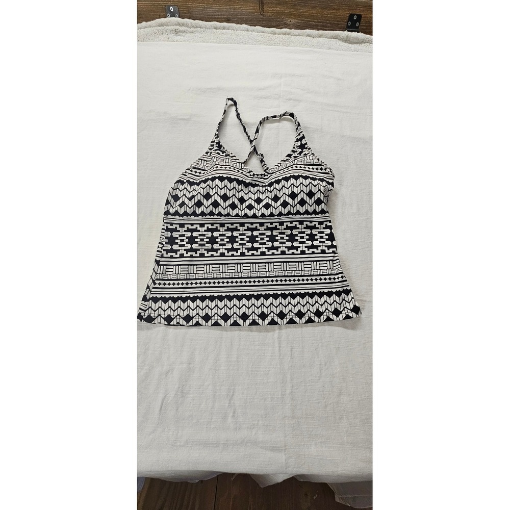 Jag Womens Large Black White Geometric Tribal Print Tankini Swim Top Cross Back